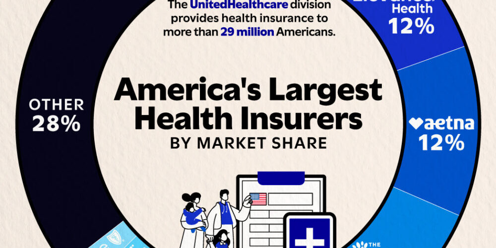 Pie chart showing America's largest health insurance companies by market share in 2023.