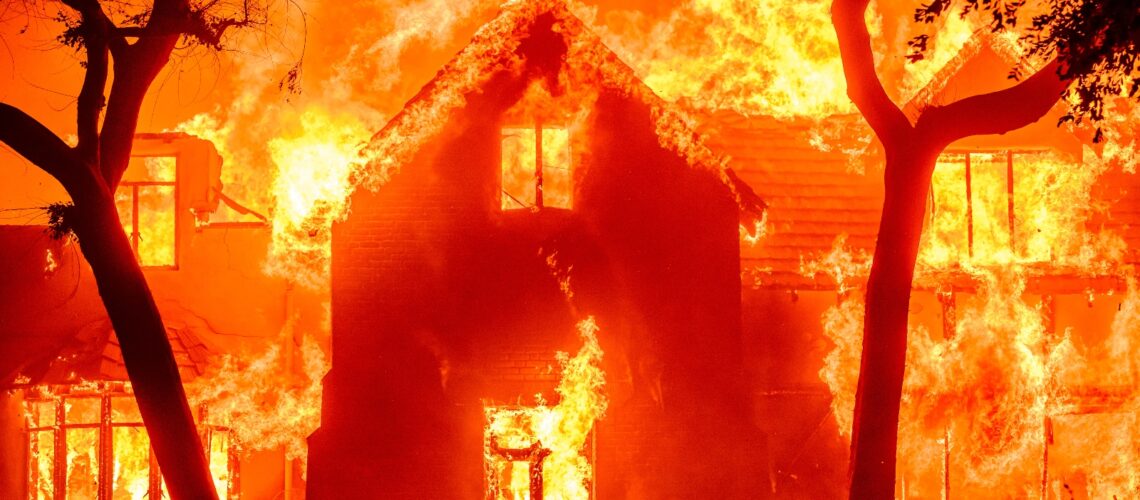 A home is engulfed in flames during the Eaton fire in the Altadena area of Los Angeles, California on January 8, 2025